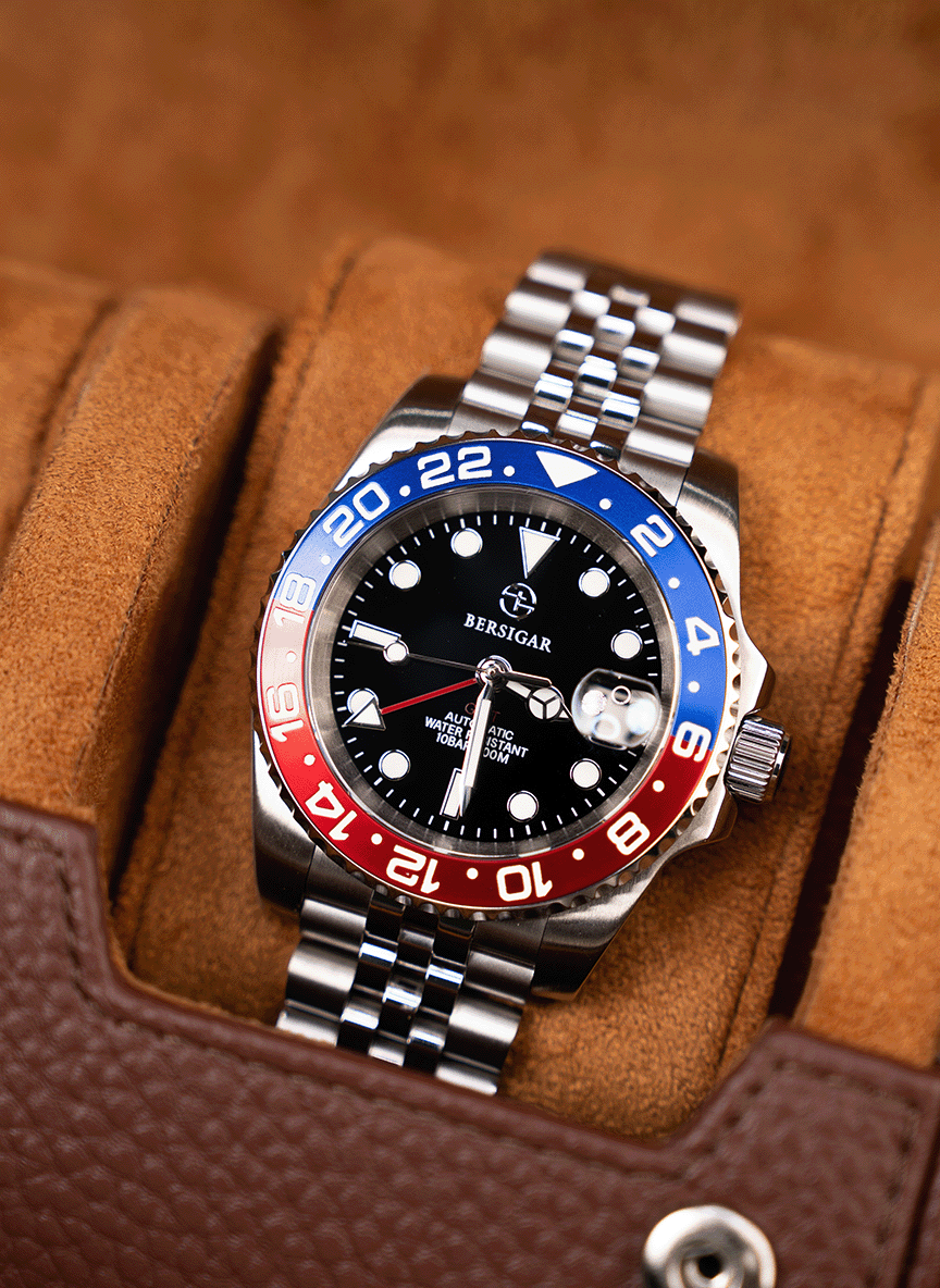 Estuche marrón para relojes: dos relojes