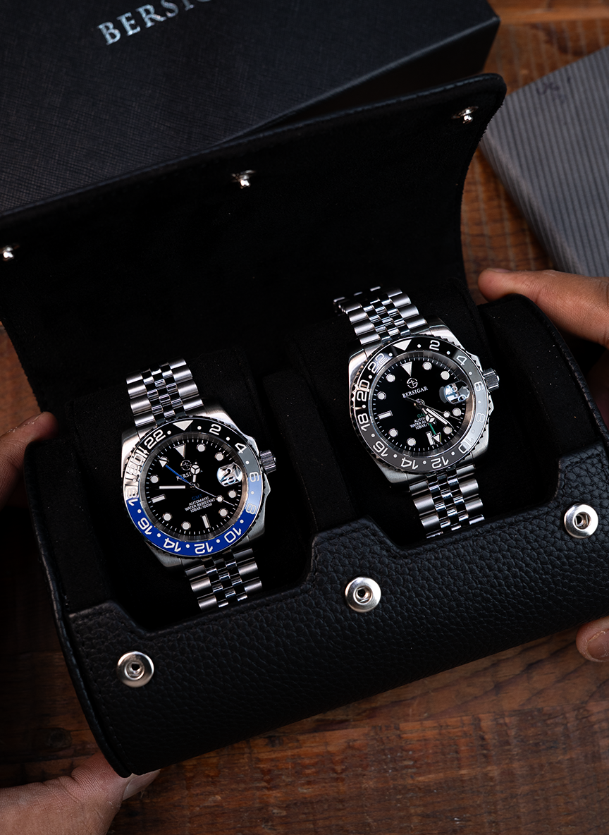 Estuche de reloj negro: dos relojes